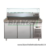 Banco Refrigerato Ventilato per Pizzeria Temp. +2/+8 °C con Portaingredienti Piano in Granito mod:  PZ2600TN33 Forcar