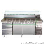 Banco Refrigerato Ventilato per Pizzeria Temp. +2/+8 °C con Vetrina Portaingredienti Telaio Inox PZ2610TN33 Forcar