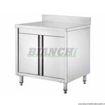 Tavolo armadiato Inox con porte battenti con alzatina, lunghezza 60 cm, profondità 60 cm. Mod: GDASR66A Forcar