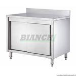 Tavolo armadiato Inox con porte scorrevoli e alzatina, lunghezza 100 cm, profondità 60 cm. Mod: GDASR106A Forcar