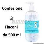 Gel igienizzante per mani. 3 flaconi da 500 ml con dispenser. Lavamani senza risciacquo ErbaVita