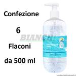 Gel igienizzante per mani. 6 flaconi da 500 ml con dispenser. Lavamani senza risciacquo ErbaVita